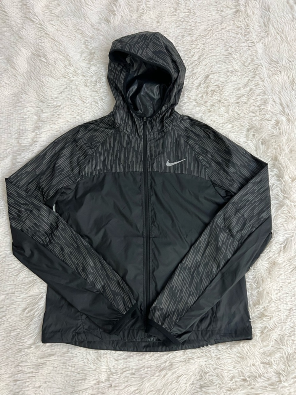 Nike Black and Gray Hooded Windbreaker with Reflective Swoosh/A246